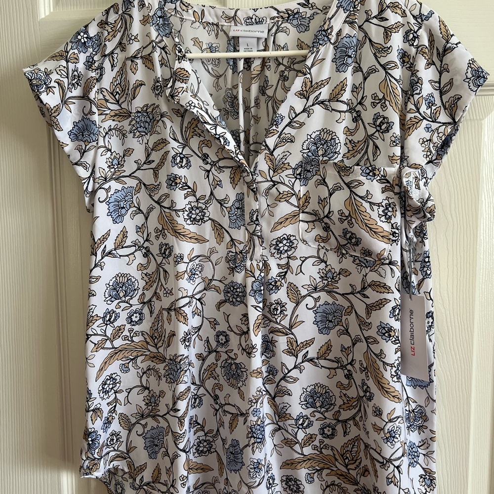Floral Print Women's Top - Blue and Brown